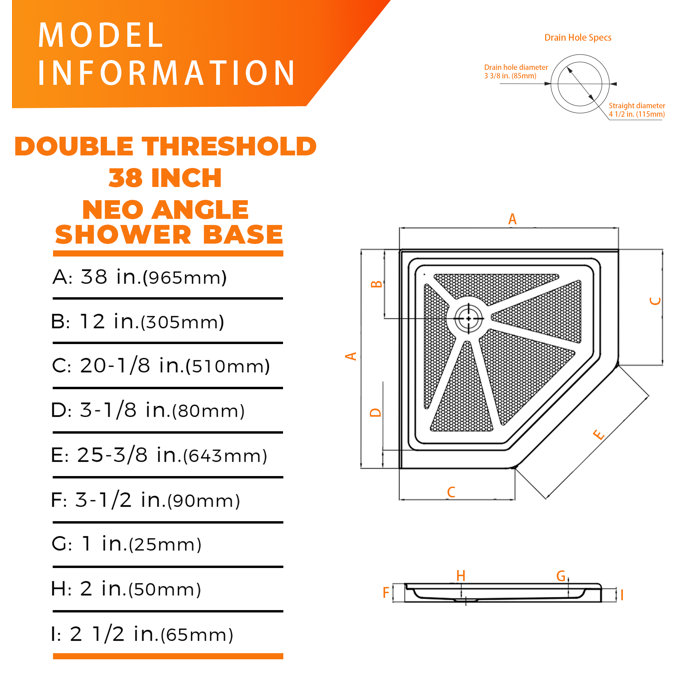 CKB 38'' W 38'' D NeoAngle Double Shower Base Wayfair